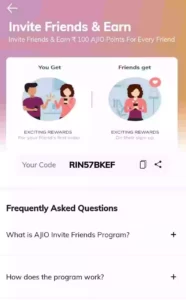 ajio invite and earn code