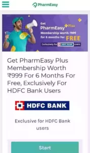Free PharmEasy Plus Membership For HDFC Bank Users