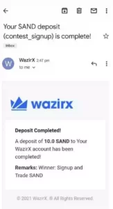 Wazirx Grand SAND Token Giveaway