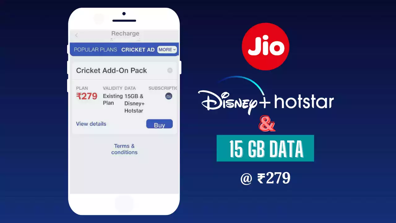 Read more about the article Disney+ Hotstar With ₹279 Jio Recharge Cricket Addon Plan & 15 GB Data