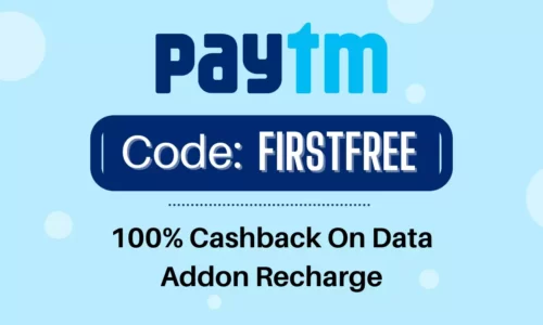 Paytm Free Data Addon Recharge Promocode FIRSTFREE: 100% Cashback