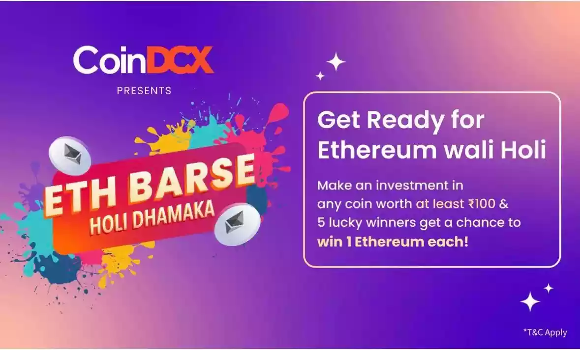 Read more about the article Coindcx ETH Barse Holi Dhamaka Offer: Win Free 1 Ethereum Token