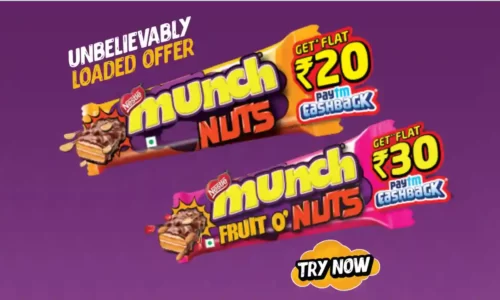 Munch Fruit O Nuts Offer: SMS & Win Flat ₹20/₹30 Paytm Cashback