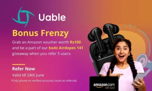 Uable App Refer & Earn Free Amazon Vouchers Rs.100 + Win boAt Airdopes