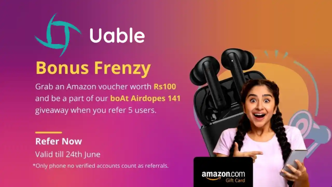 Read more about the article Uable App Refer & Earn Free Amazon Vouchers Rs.100 + Win boAt Airdopes