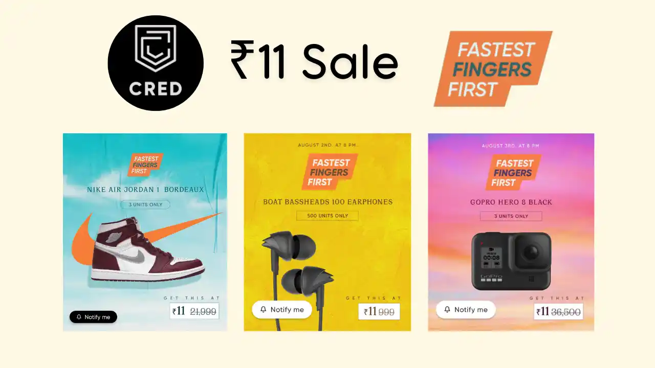 Read more about the article Cred Rs.11 Sale Today | Nike Shoes, boAt Earphones, Gopro @ ₹11