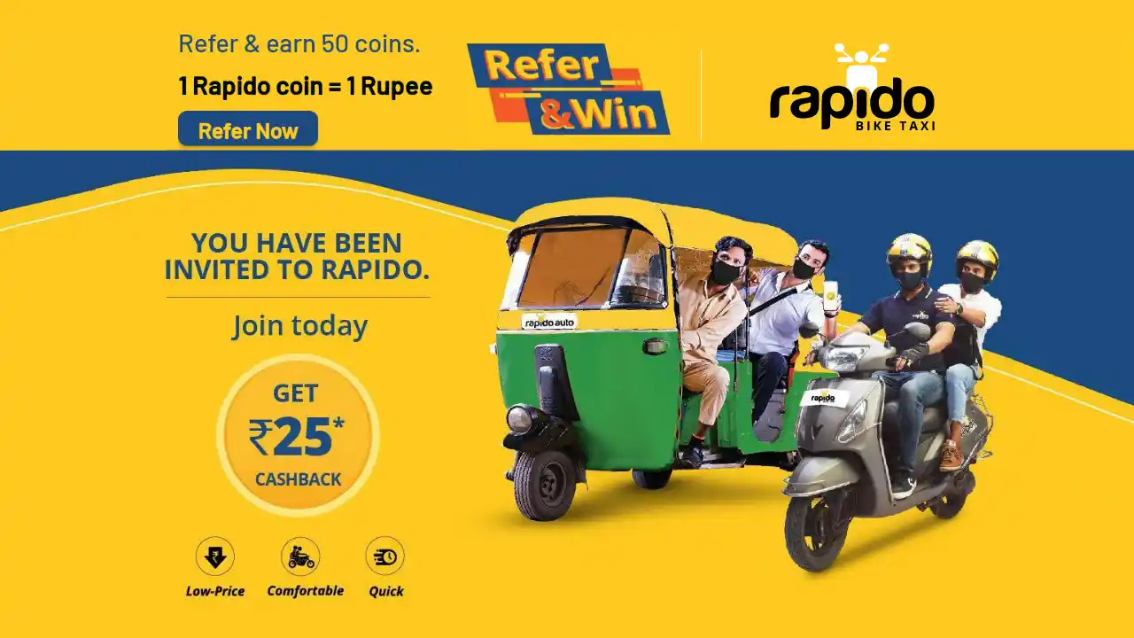 Read more about the article Rapido Referral Code CCMUABQ: Refer & Earn Free ₹25 Rapido Coins