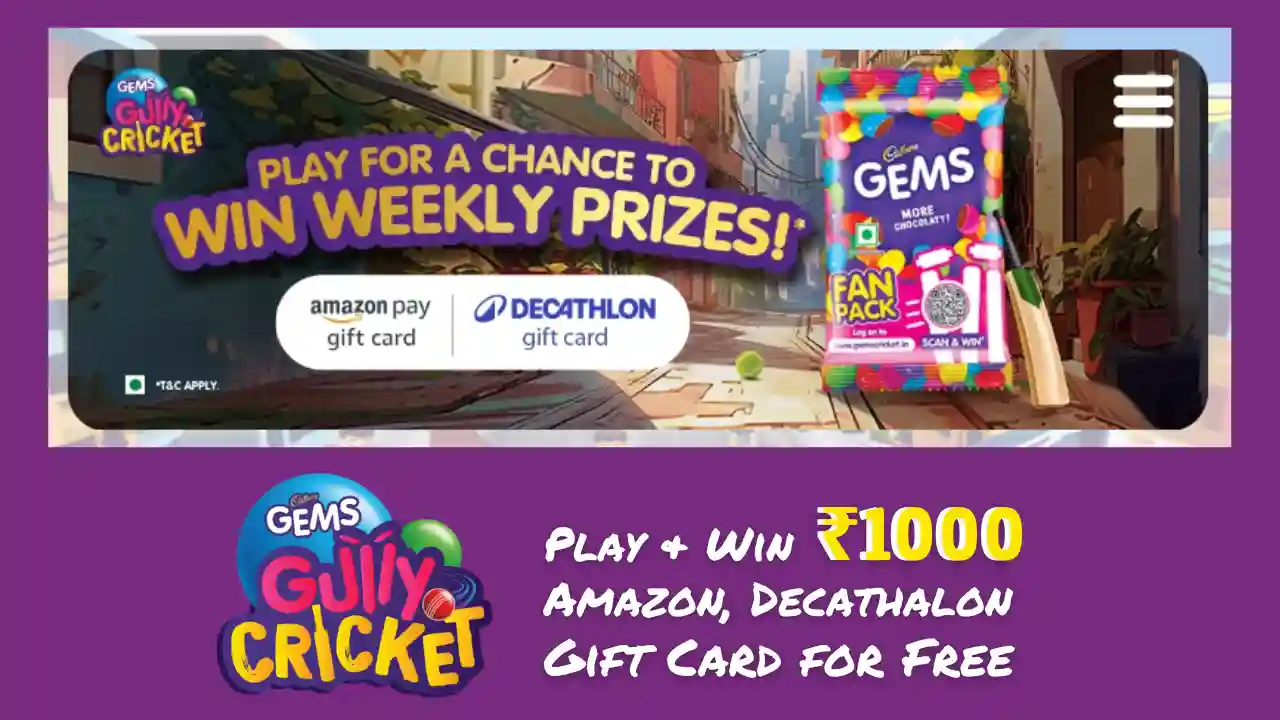 Read more about the article Cadbury GEMS Gully Cricket: ₹1000 Amazon, Decathlon Gift Card, VIP Match Ticket